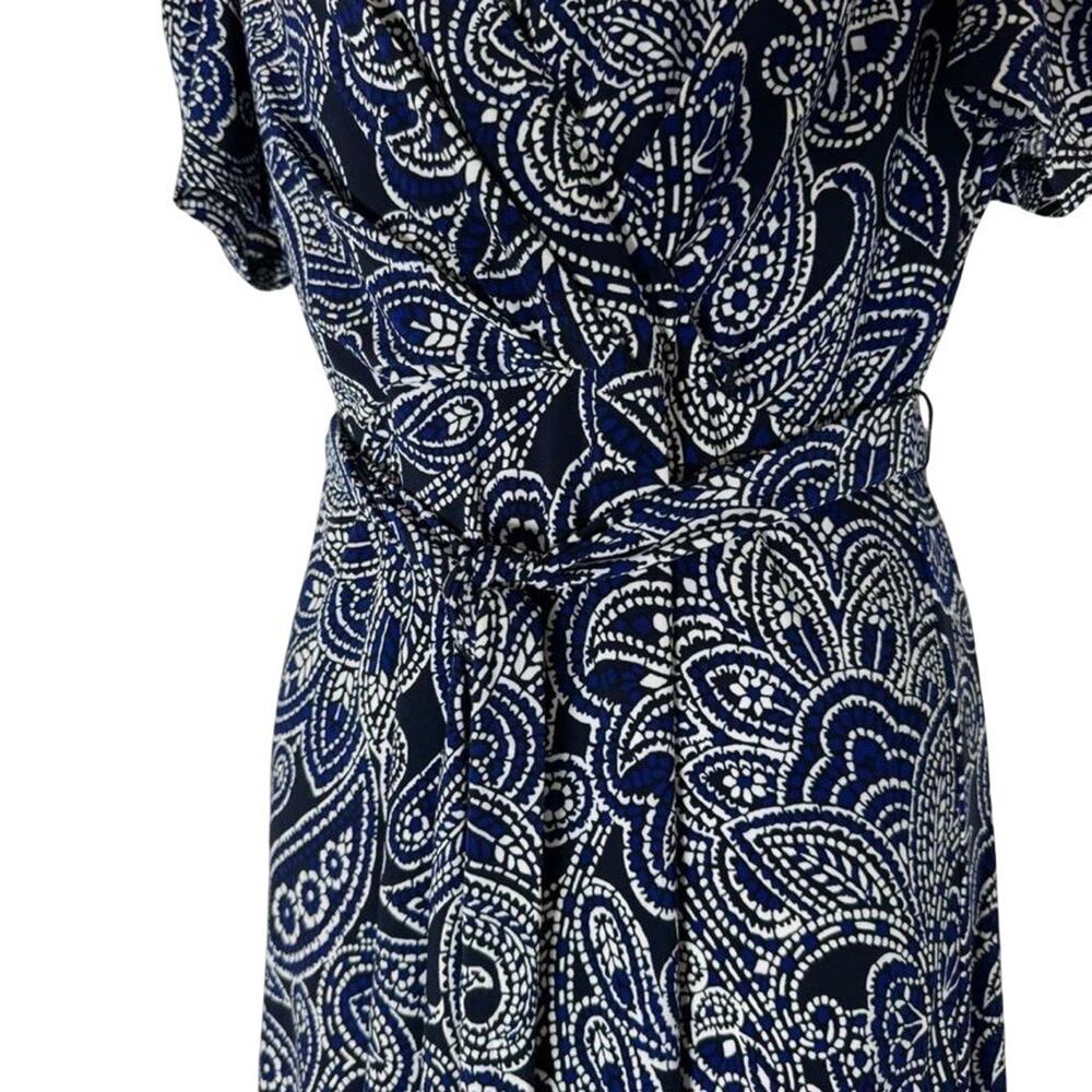 Harper Rose Womens Blue Jersey Knit Floral Wrap Look Puff Sleeve Midi Dress sz 4 - Picture 13 of 16